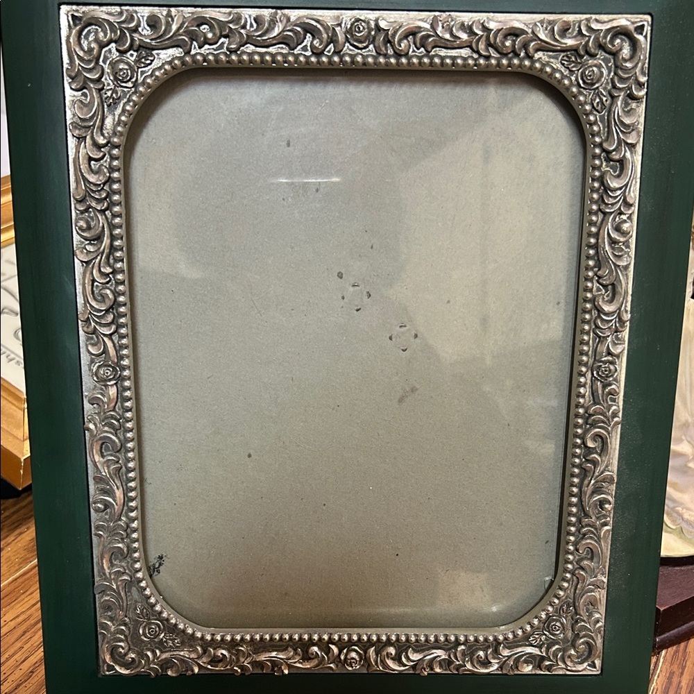Decorative Green Picture Frame with Silver Ornate Trim